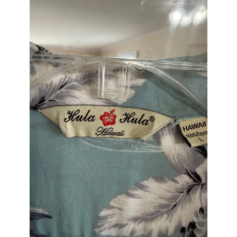 Hula Hula Hawaii‎ Mens Large Blue Floral Rayon Aloha Shirt Coconut Buttons